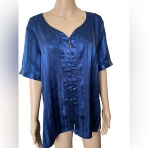 Victoria’s Secret Vintage Gold Label Blue Satin Indie Boho Button Up Sleep Top